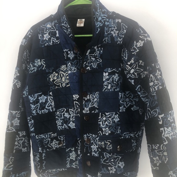 Jackets & Blazers - Lost City Art Womens Size S/M  Blue Patchwork Quilt Button Coat Jacket